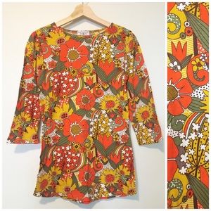 NWOT Psychedelic 60s-Inspired Cotton 3/4 Sleeve Top, Size Small